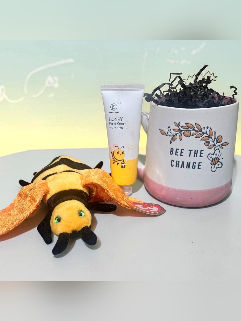 Bee The Change Mug, Beanie Baby & Moisturizer Bundle